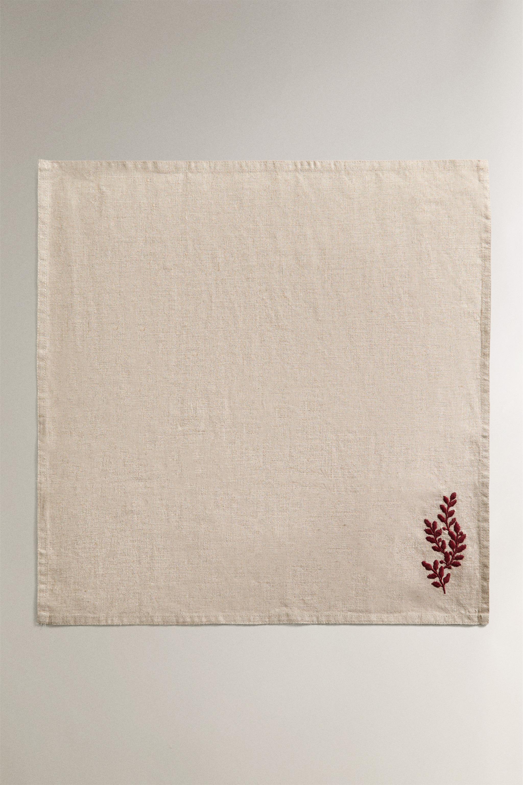 SET OF CHRISTMAS RED LEAF LINEN NAPKINS (SET OF 2)